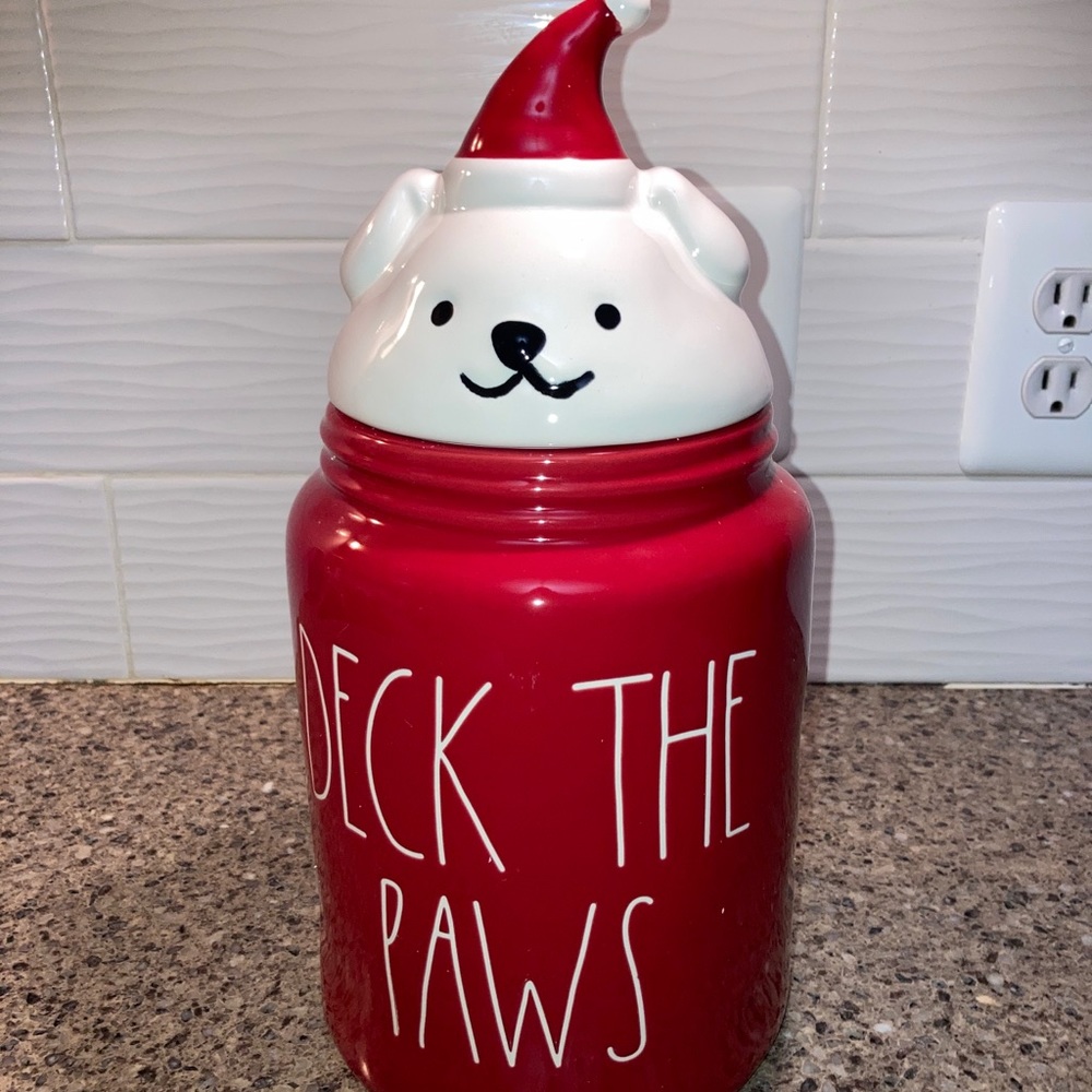 Rae Dunn Deck the Paws Christmas dog canister